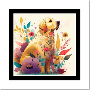 Golden Retriever Dog, Floral Design, Dog Lover Posters and Art